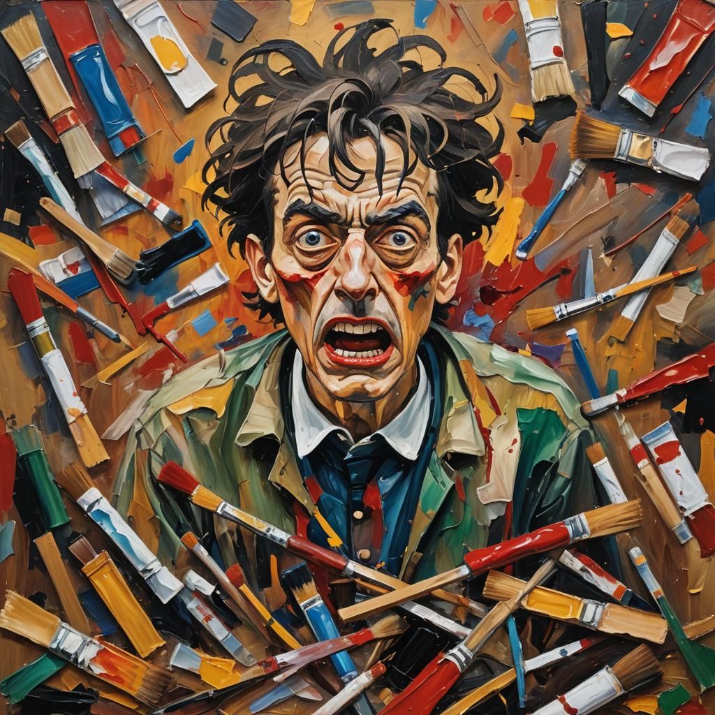 Tormented Artist: Expressive Oil Painting in Expressionist S...