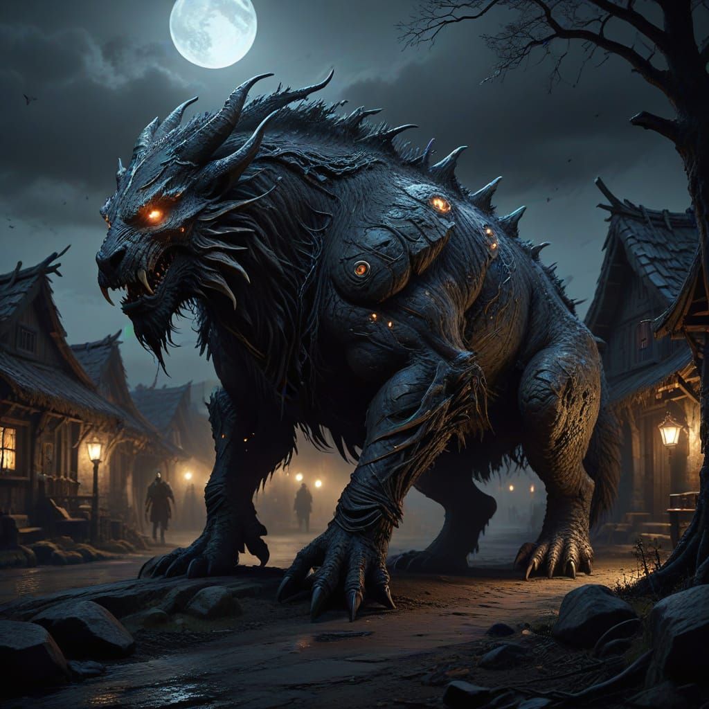 Massive Creature Haunts Sleeping Villages in Dark Fantasy Ar...