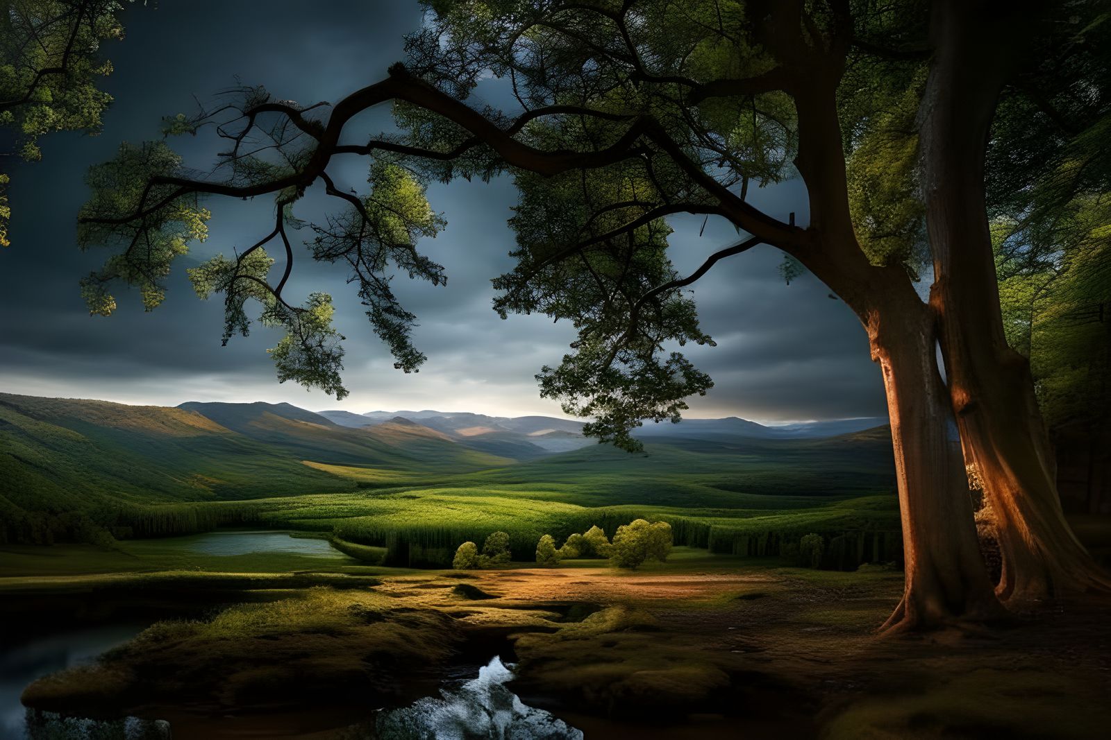 Serene Lake Landscape in Hyperreal Detail
