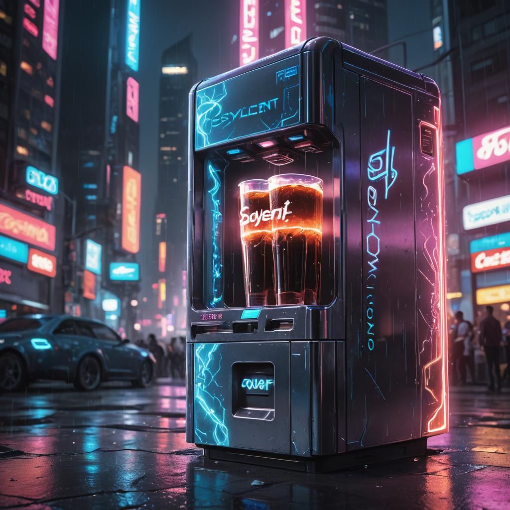 Cyberpunk Vending Machine Dispensing Soylent Cola