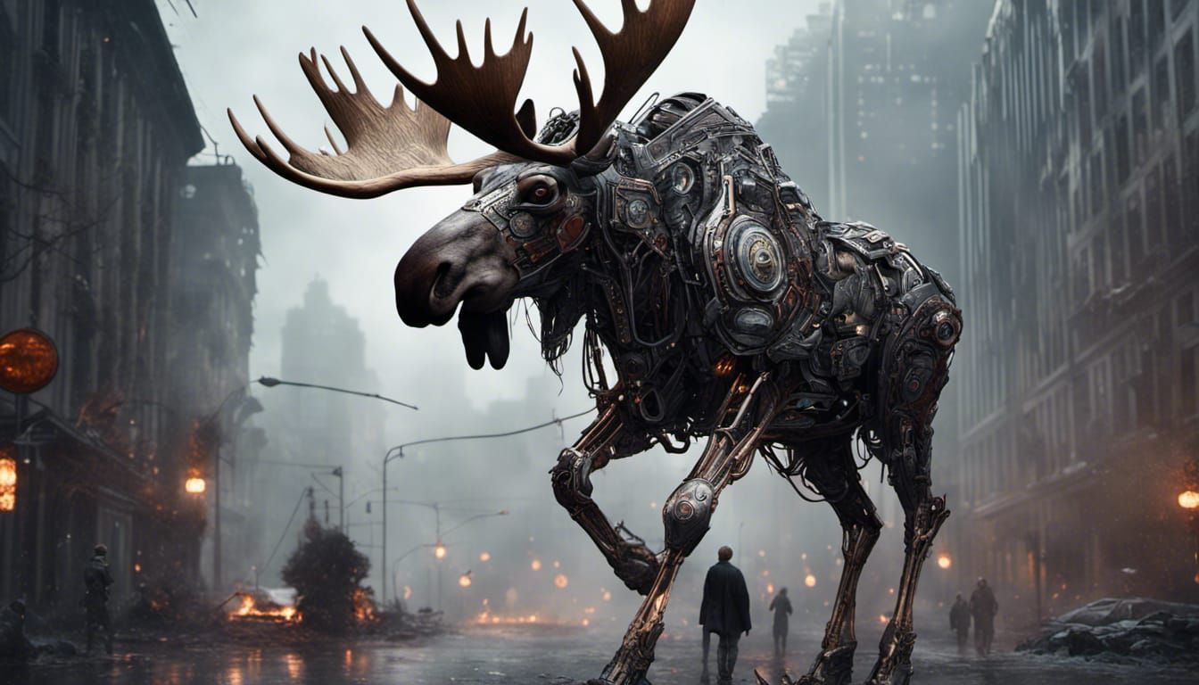 Detailed Cyborg Moose Digital Matte Painting