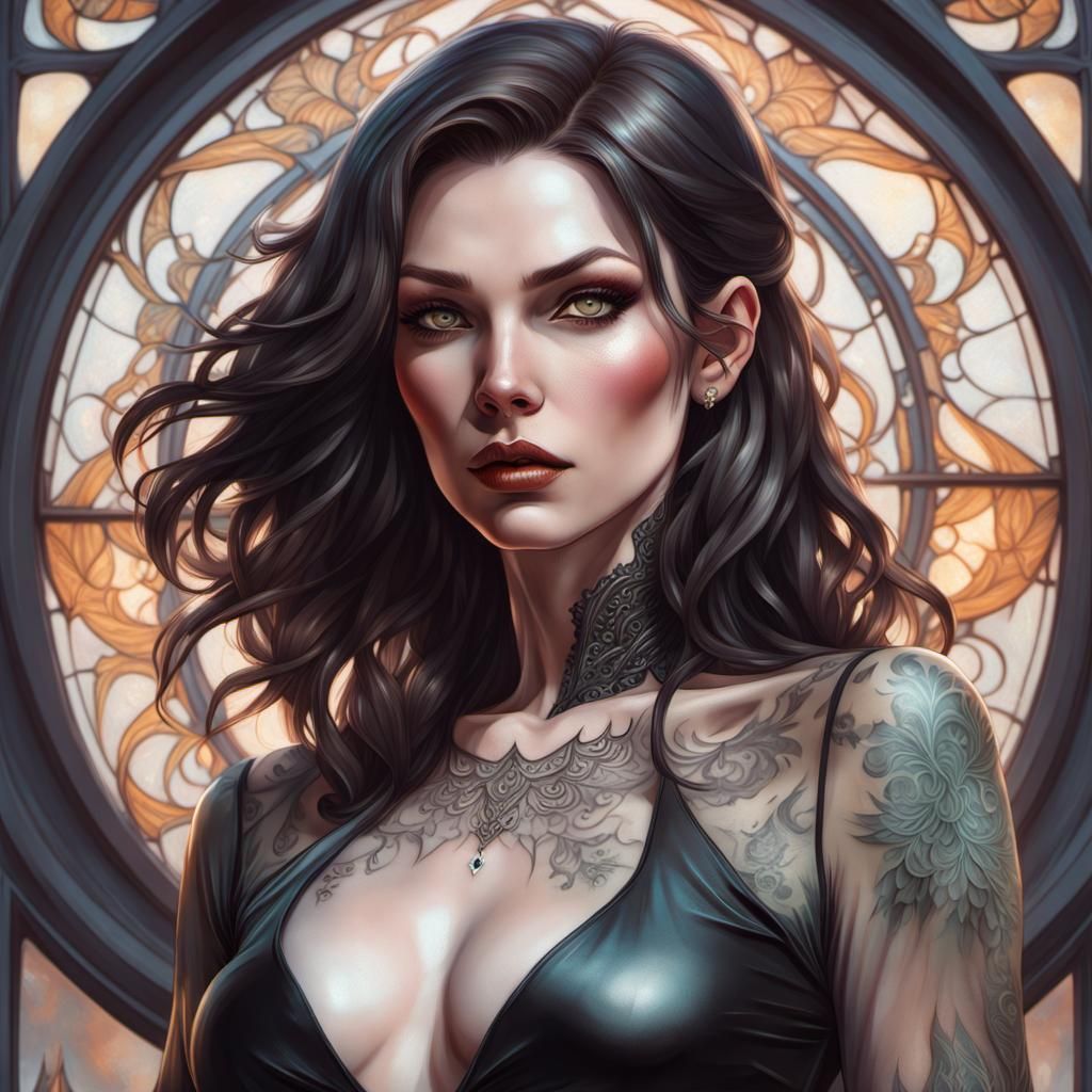 Sensual Brunette Witch Portrait in Hyperdetailed Style