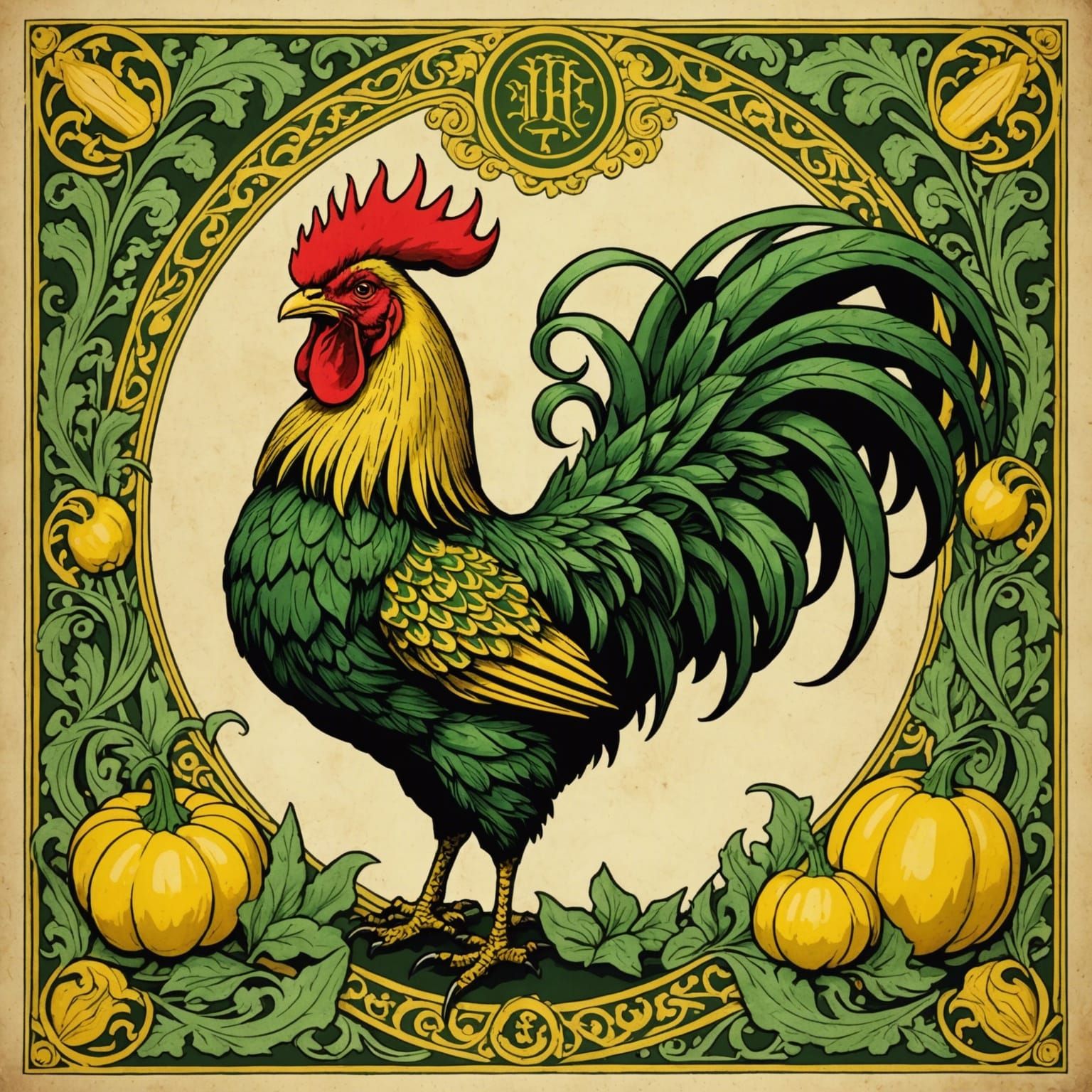 Menacing Serpent Rooster in Ornate Bestiary