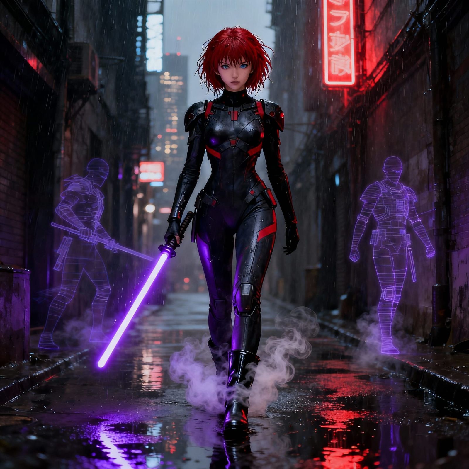 Seductive Sith Warrior Asuka in Neo-Noir Alley