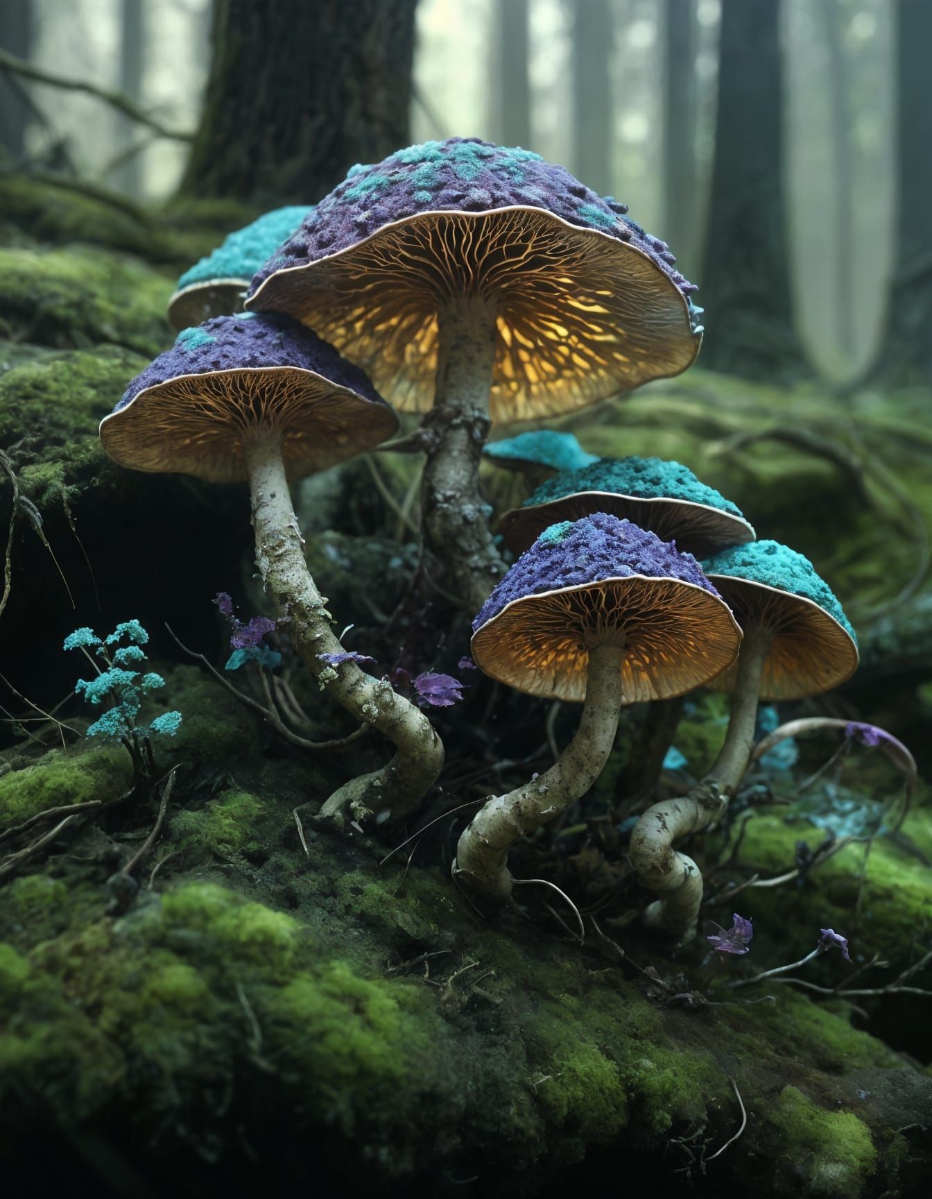 Hyperdetailed Spiral Fungus Close-Up on Forest Floor