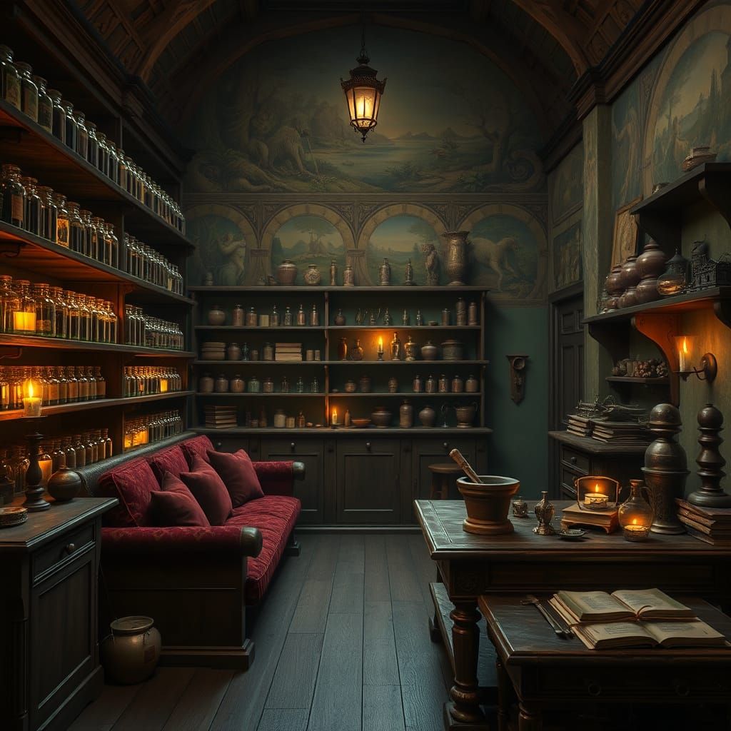 Medieval Apothecary's Examination Room in Warm Candlelight