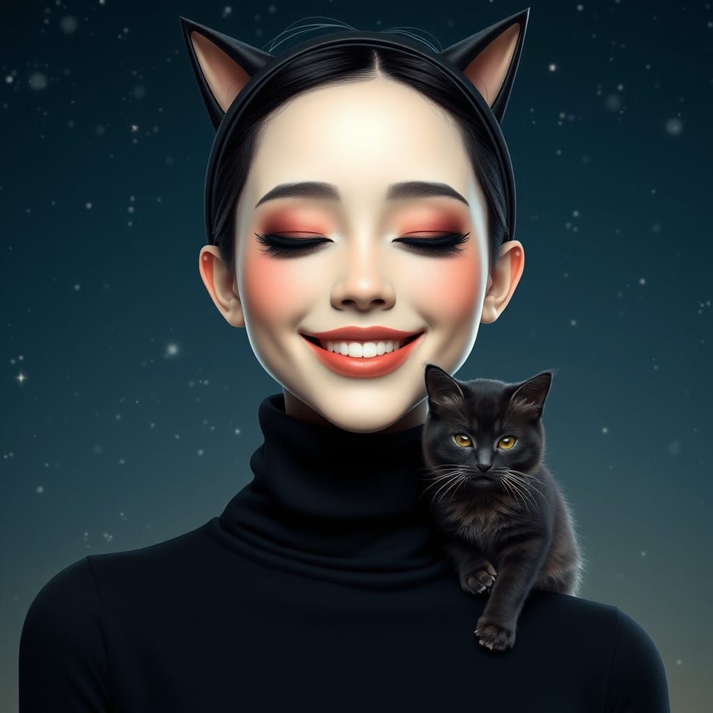 Whimsical Enchantress Under Starry Skies in Digital Art