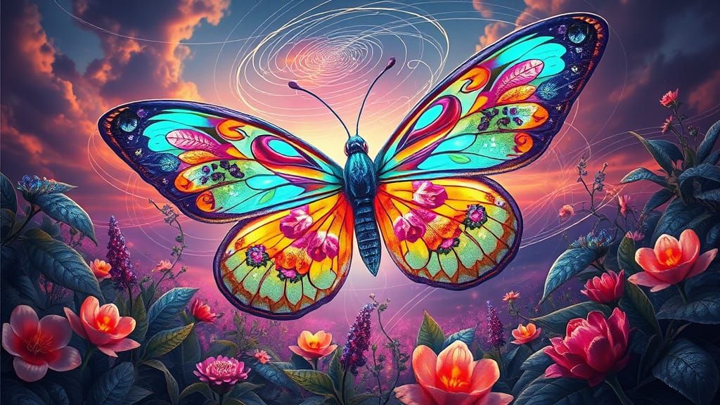 Dreamlike Butterfly in a Vibrant, Surrealist Dreamscape