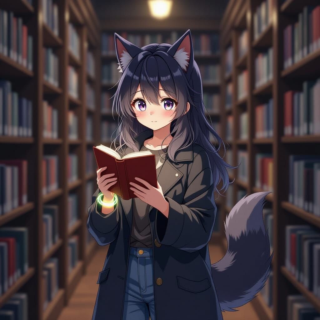 Shy Hybrid Girl Hides Powers in Anime Library Scene