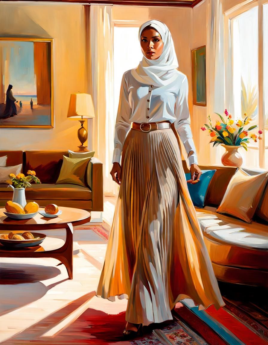 Middle Eastern Woman in Hijab, Oil on Canvas