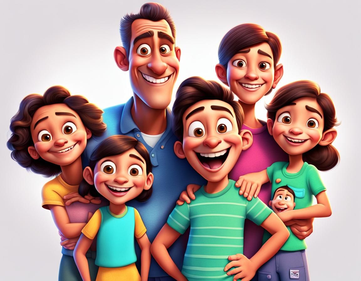 Cheerful 3D Cartoon Family Portrait in Animation Style