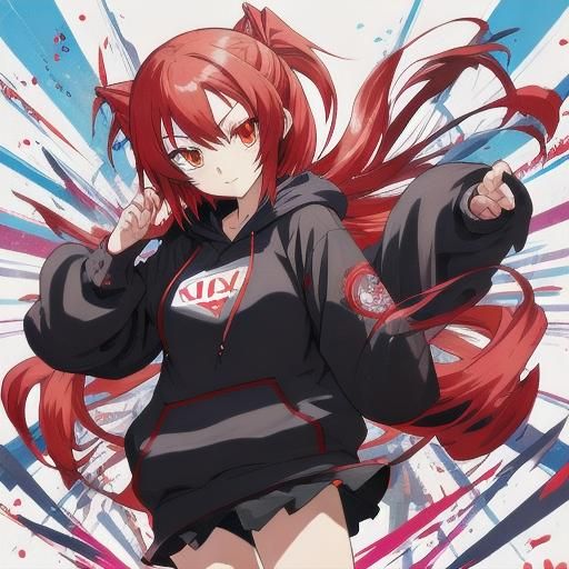 Anime Girl in Hoodie, Manga Style