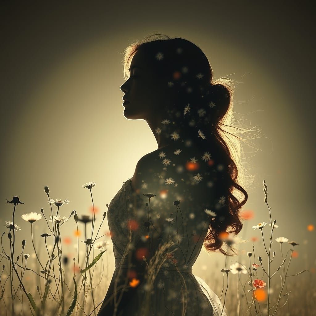Majestic Wildflower Princess in Double Exposure Photography