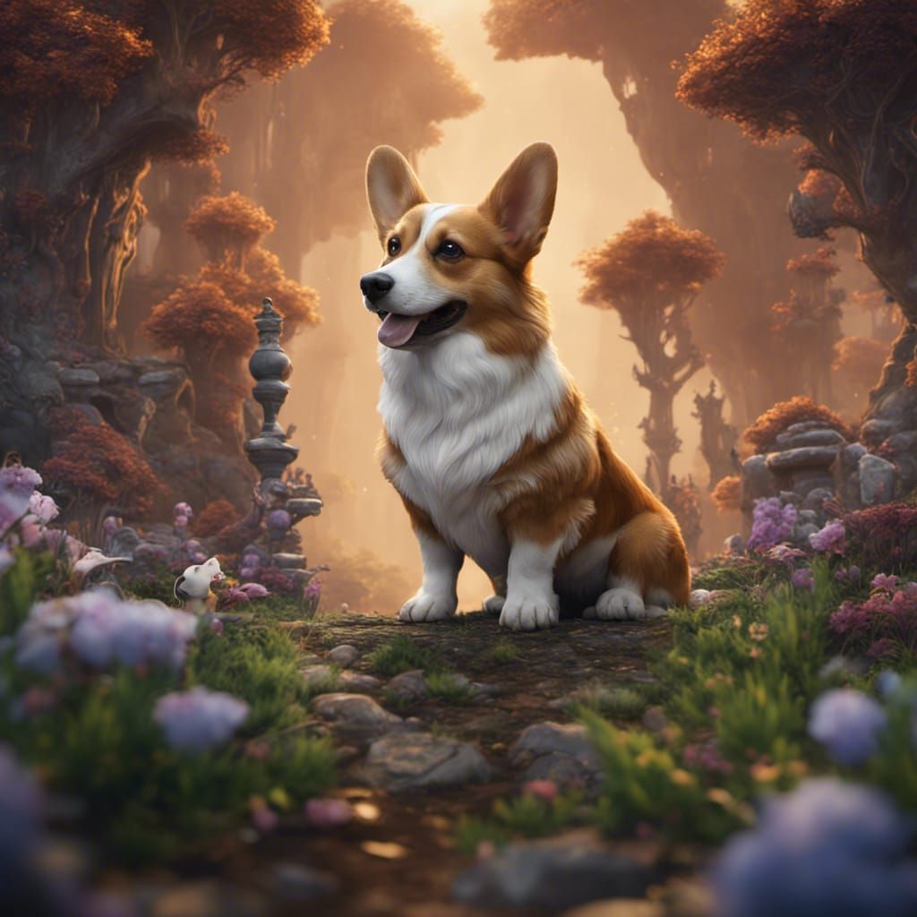 Fantastical Corgi in Detailed Matte Painting Style