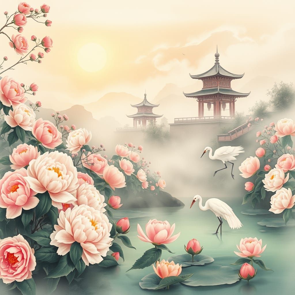 A Serene Chinese Garden Awakens at Dawn