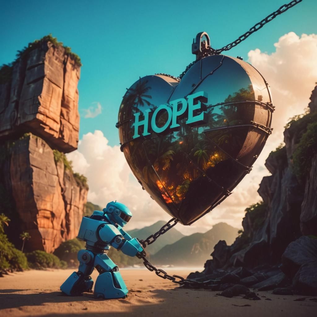 Tropical Island Heart in Double Exposure