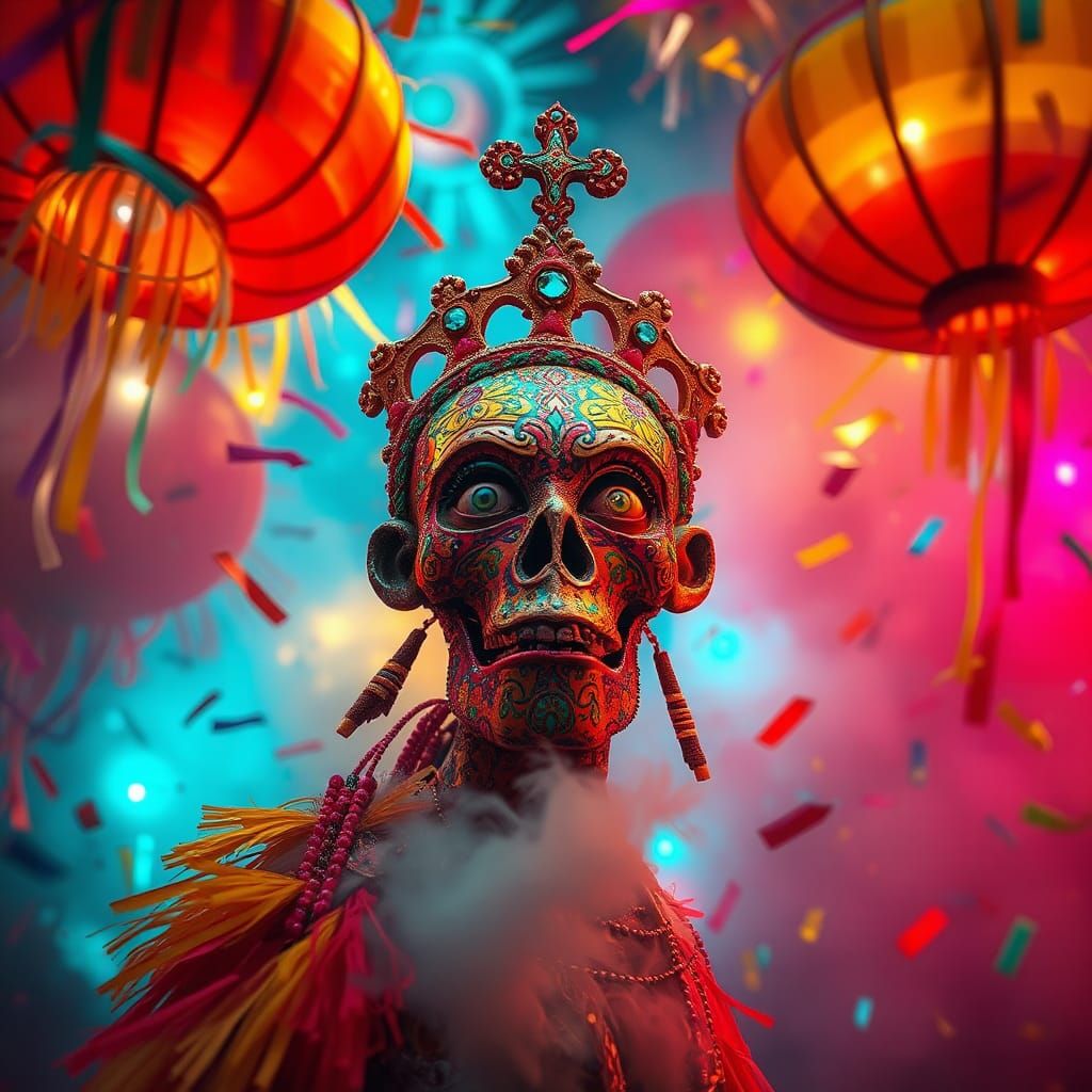 Expressive Clown with Balloons: A Dreamlike Matte Painting