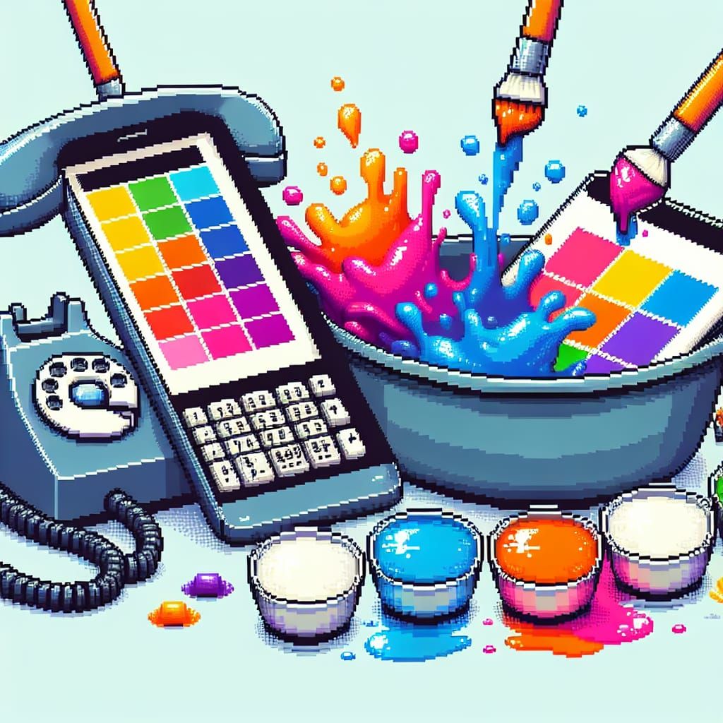 Pixel Art Telephones and Bathtubs with Wet Brush Effect