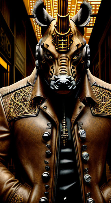 Steampunk Rhinoceros Cyborg Portrait