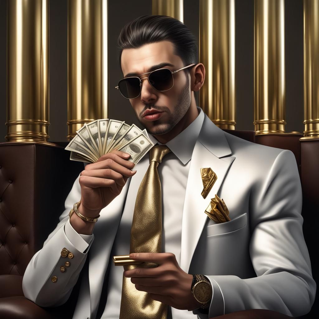 Hyperrealistic Young Mafia Boss with Gold