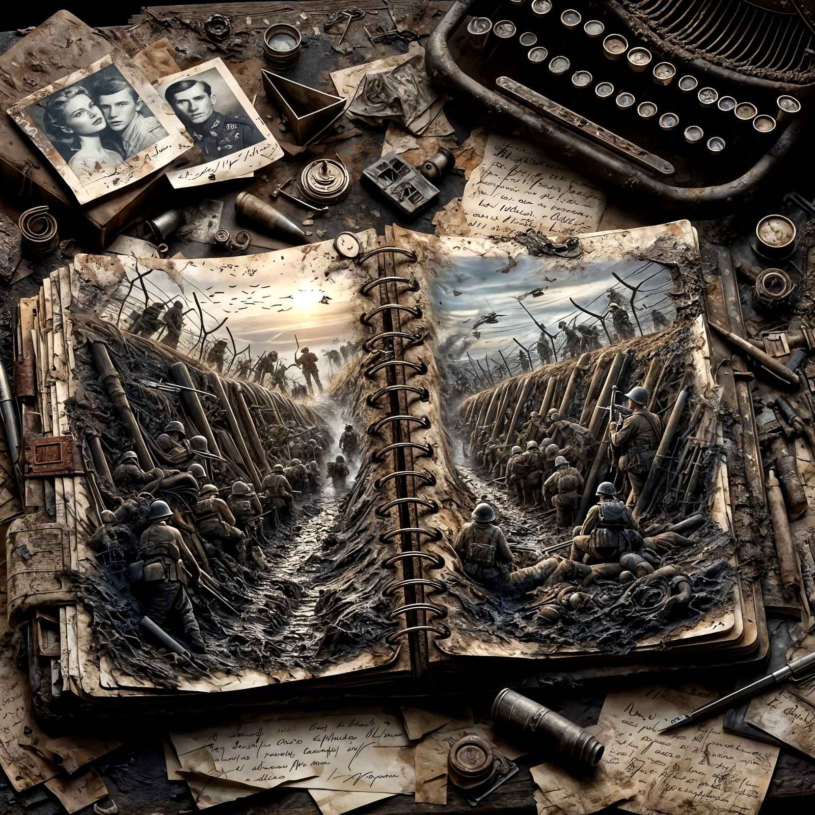 Gritty 3D Battle Scene Emerges from Notebook