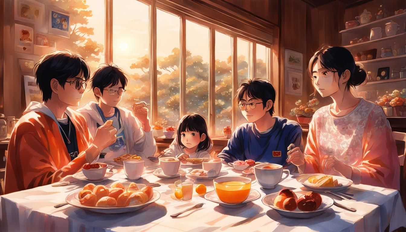 Powersource Superhero Family Breakfast in Photorealistic Sty...