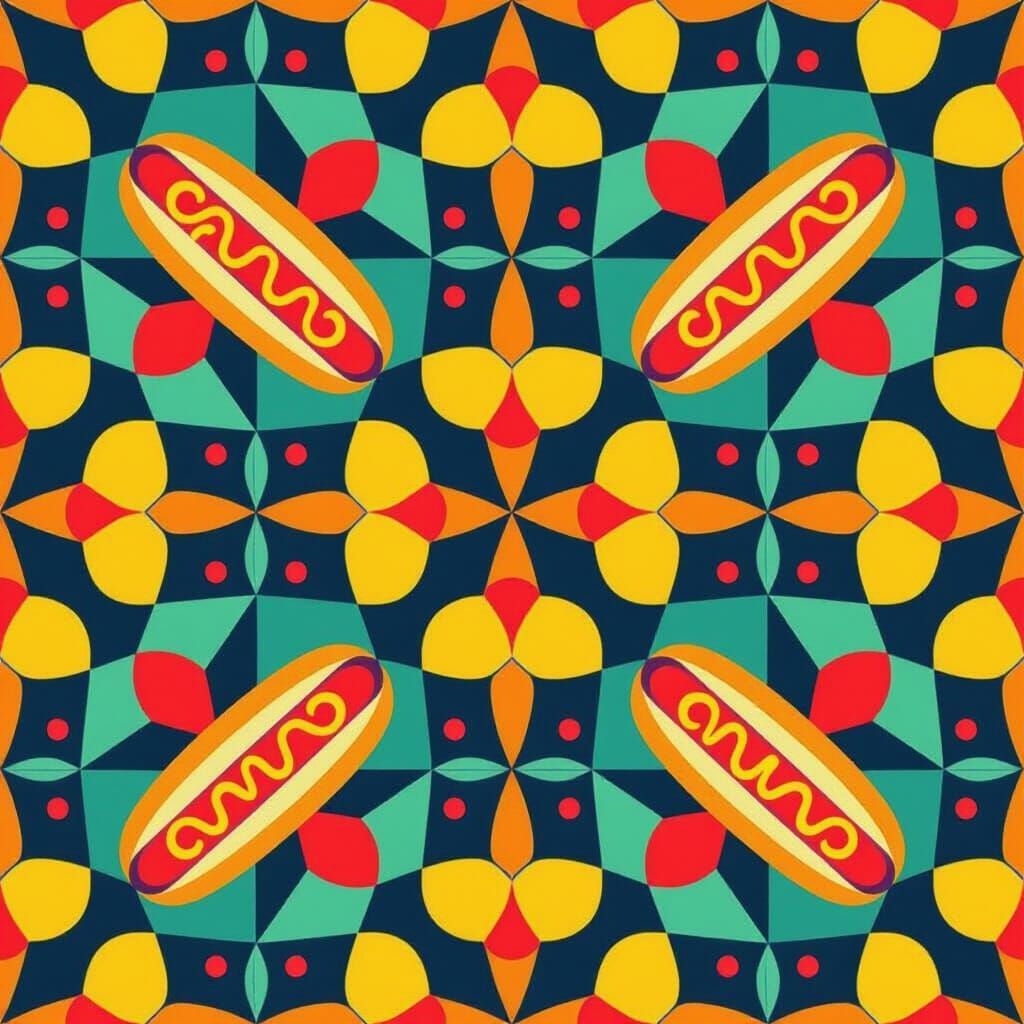 Kaleidoscopic Hotdog Tessellations in Pop Art Style