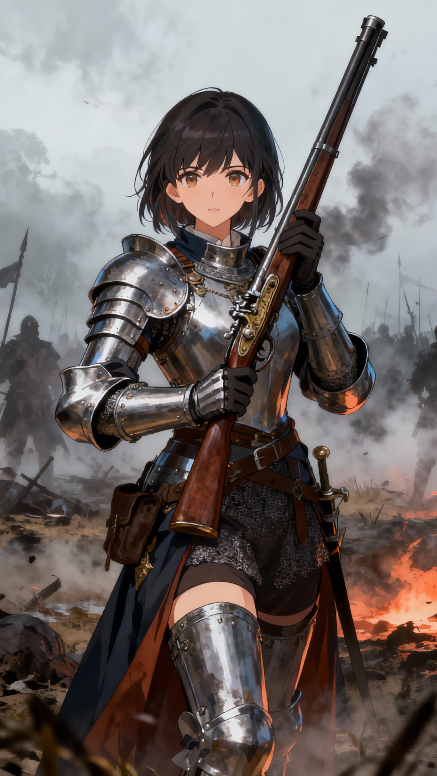 Anime Knight with Musket in Misty Battlefield