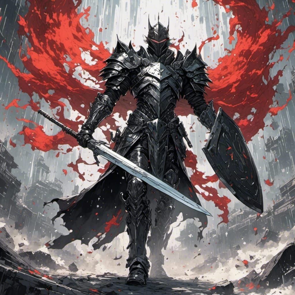 Fantasy Knight in Black and Silver Armor