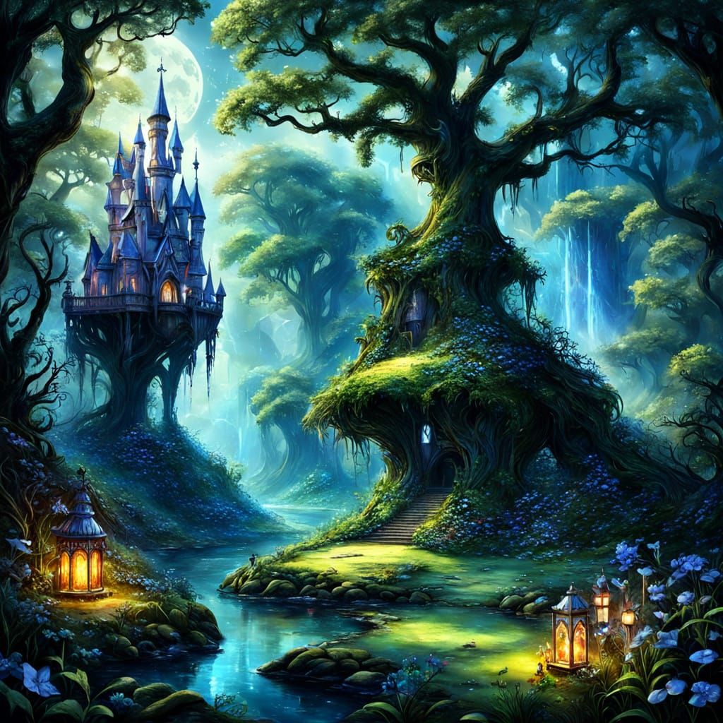 Fantasy Realms Emerge from Mystical Vortex in Cyberpunk Styl...