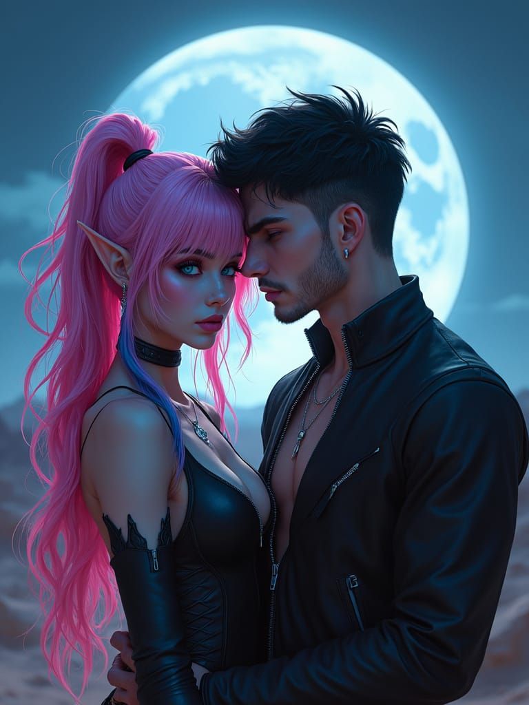 Magical Moonlit Elf Couple Portrait