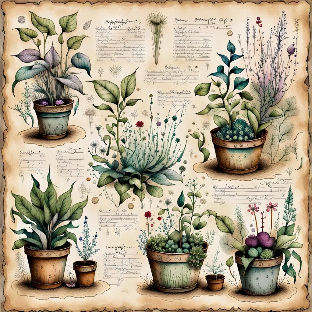 Magical Plants Illustrated on Parchment