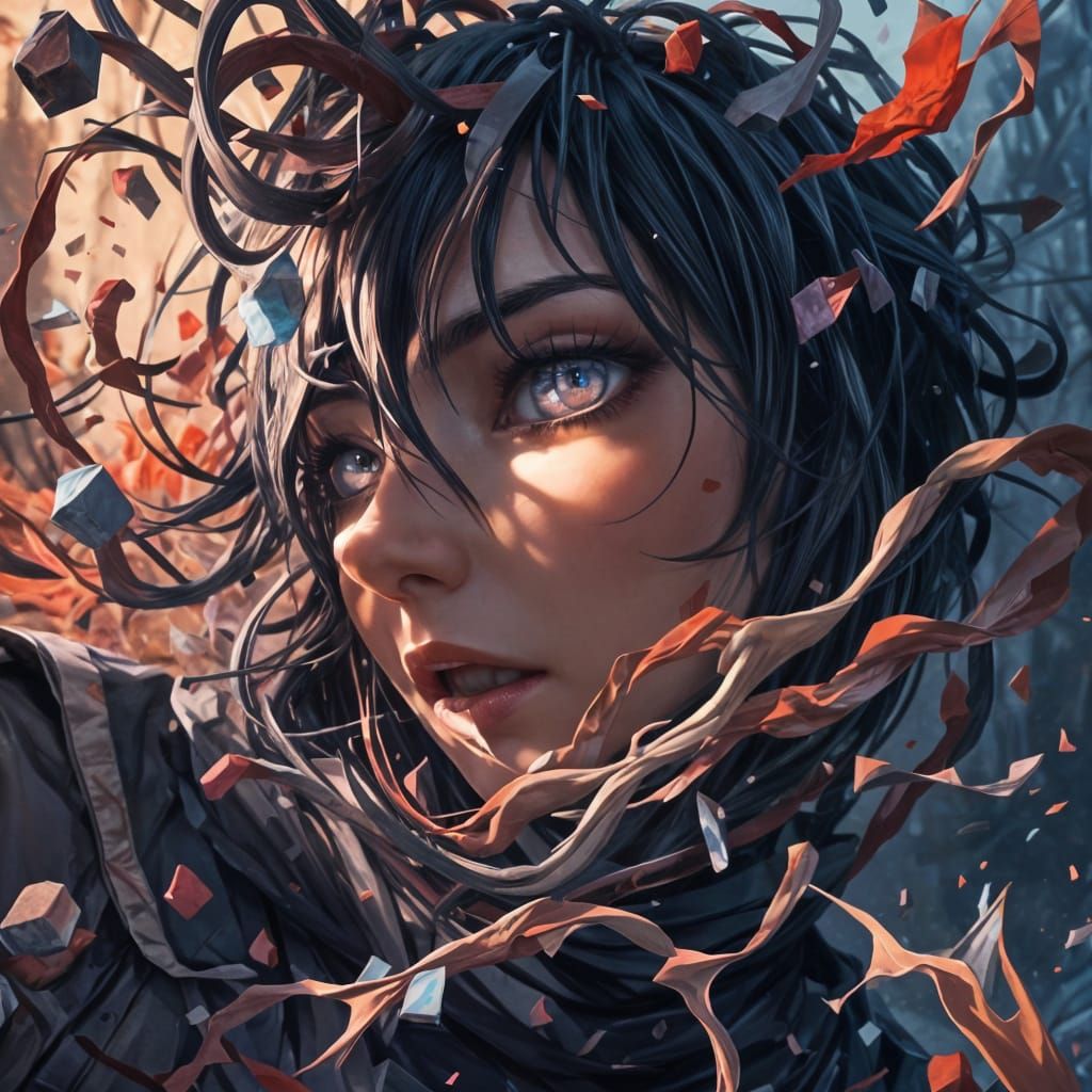 Vibrant Anime Artwork Unfolds from Chaos in Dark, Swirling C...