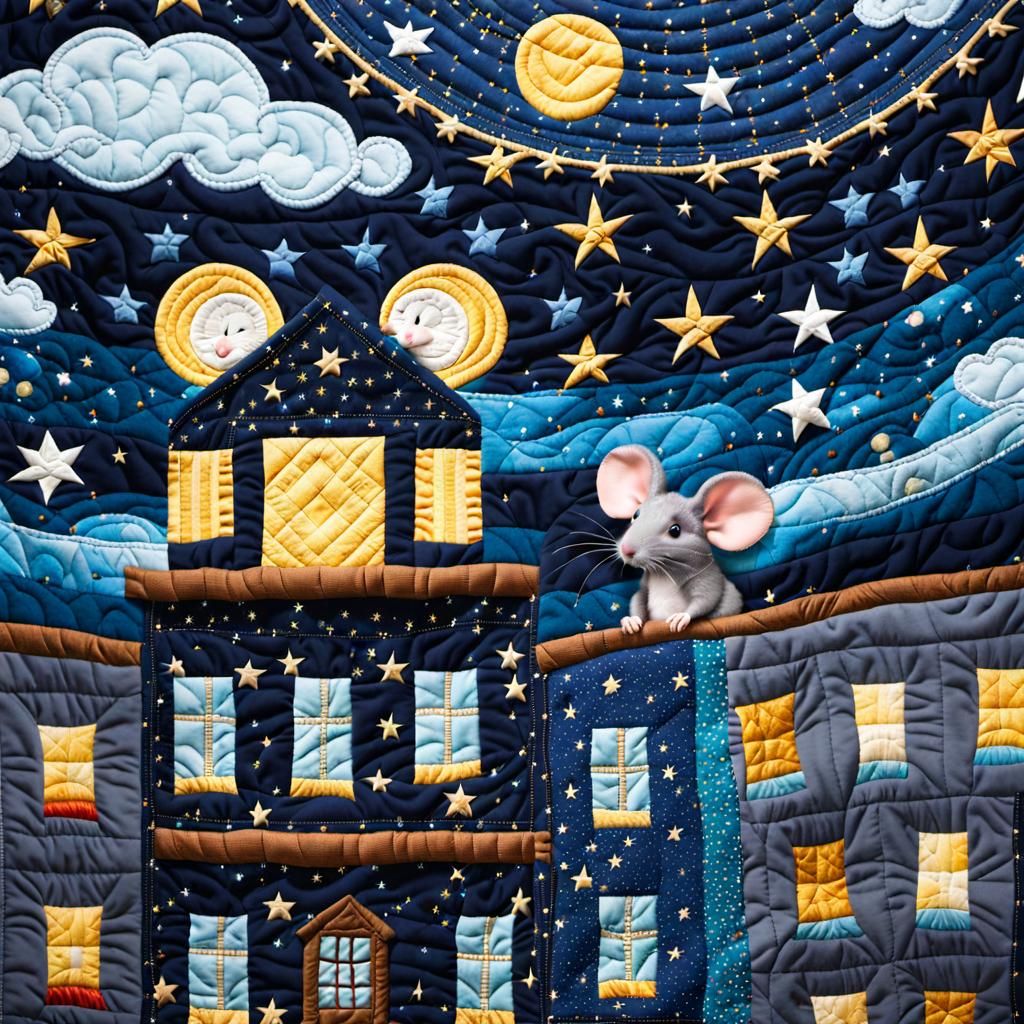 The beautifully crafted "Mouse in the moonlight" quilt