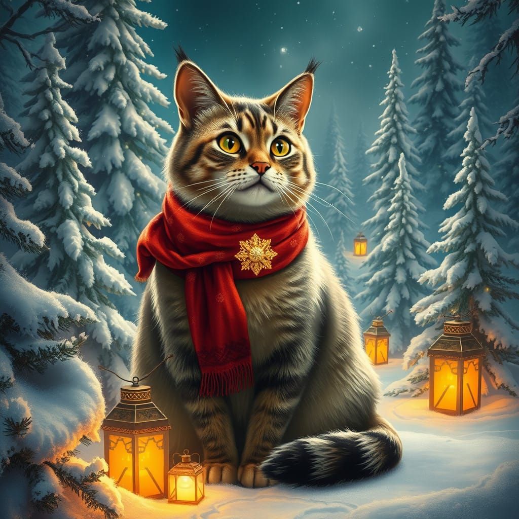 Majestic Christmas Cat in Winter Wonderland