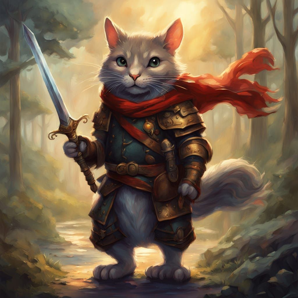 Heroic Mouse Knight Rides Cat in Fantasy Sky