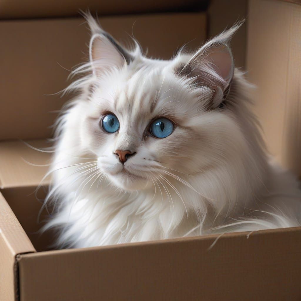 Curious Ragdoll Kitten Peering into a Box