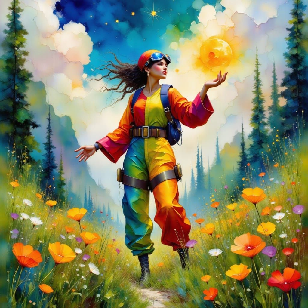 Surreal Futuristic Hero Invites You to Join Her in a Vibrant...