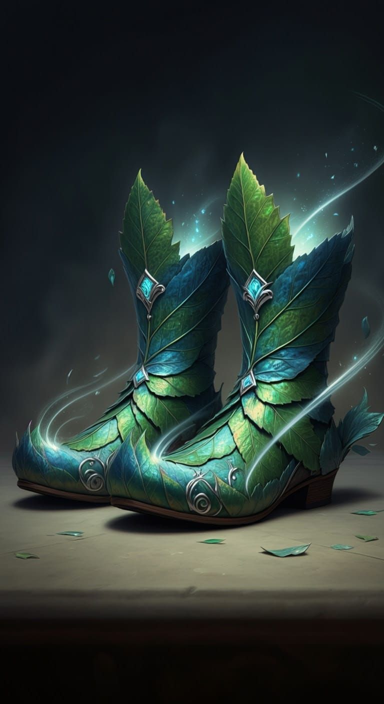 Enchanted Leaf Boots of Speed, Fantasy Concept Art
