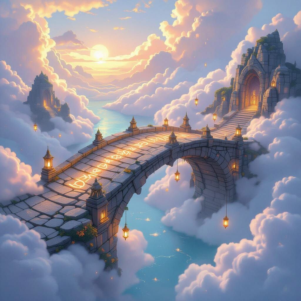 Magical Floating Bridge of Clouds and Runes