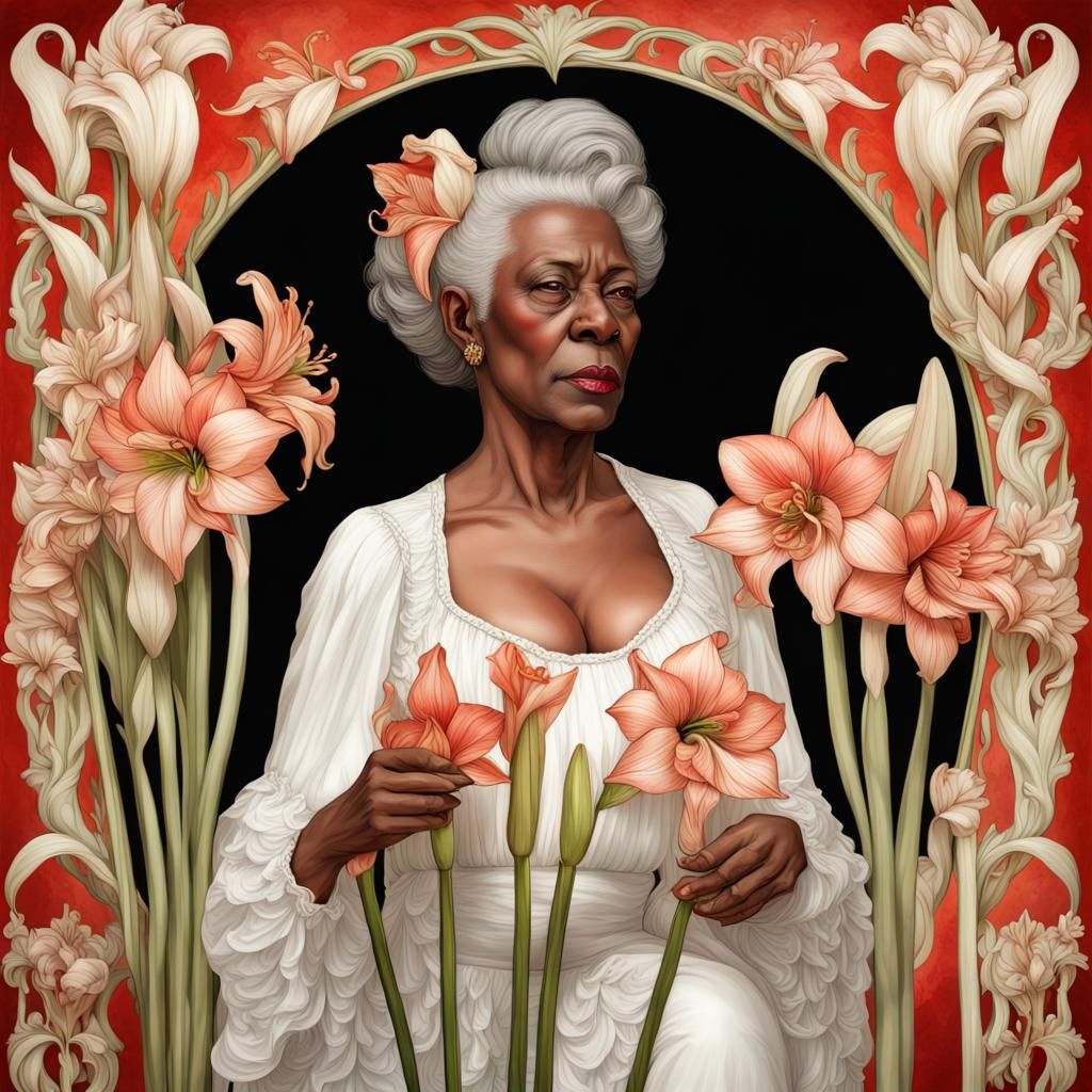 Amaryllis and Woman in Art Nouveau Rococo Style