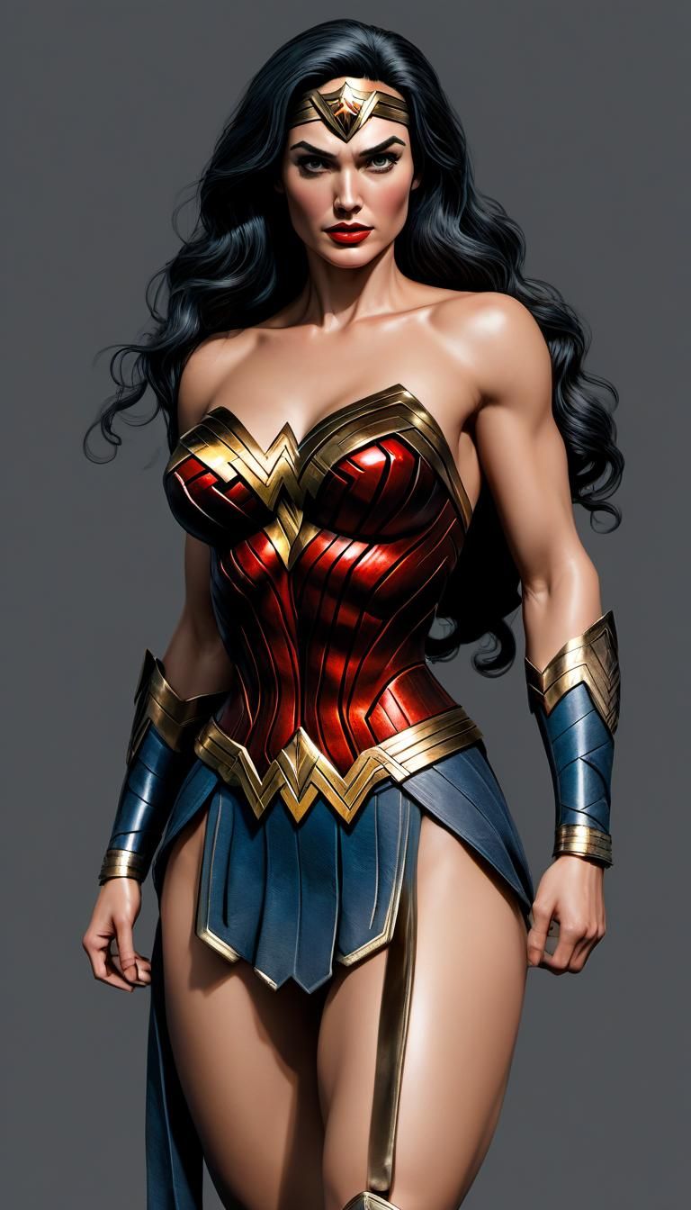 Classic DC Comics Wonder Woman 36DD-26-32, callipygian posterior, sensual, flirty, stunning, hyperdetailed intricately d...