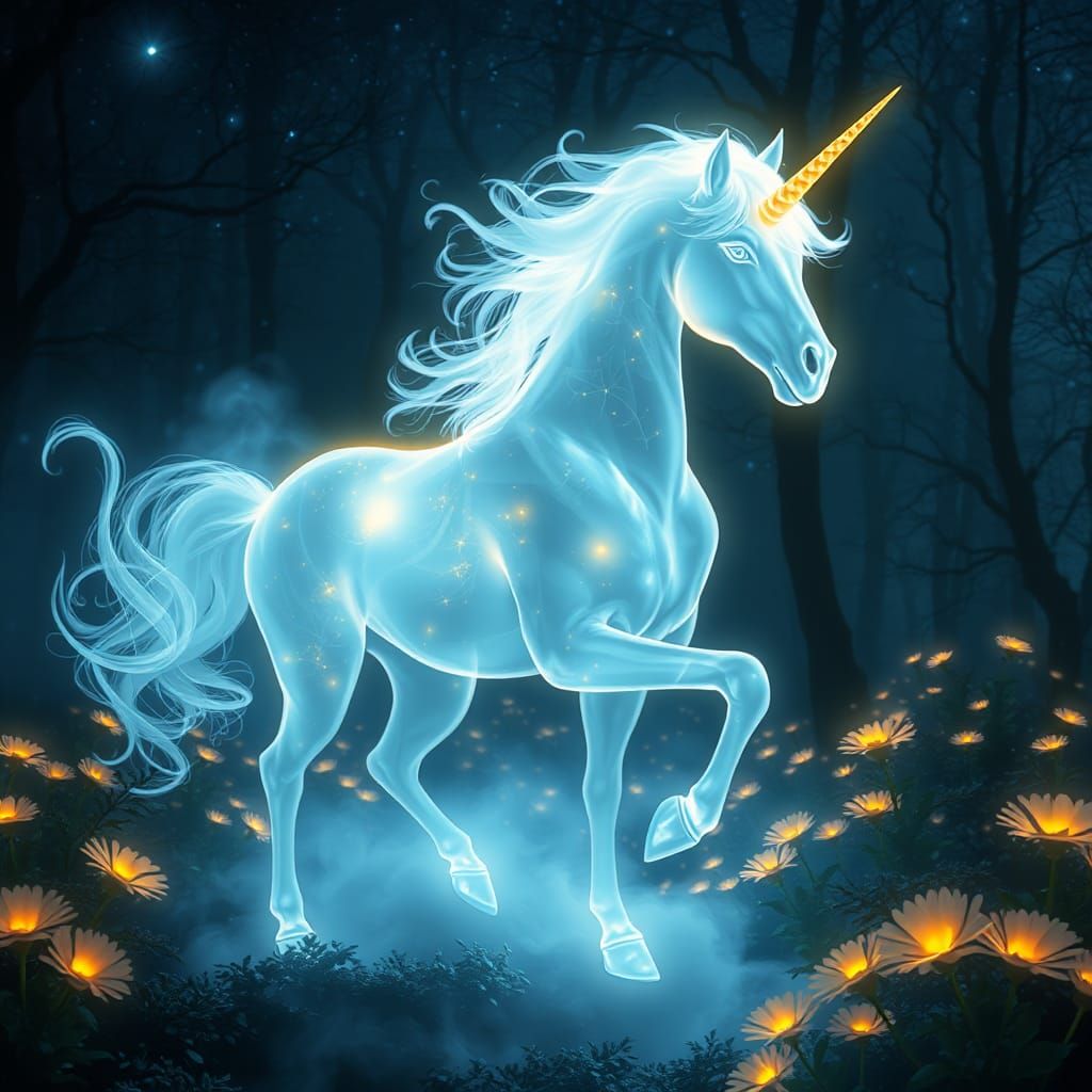 Ethereal Unicorn Apparition in Mystical Forest