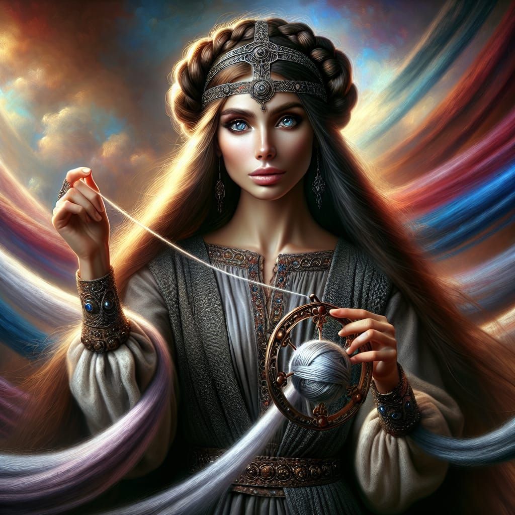 Lithuanian Fate Goddess Spins Threads of Life