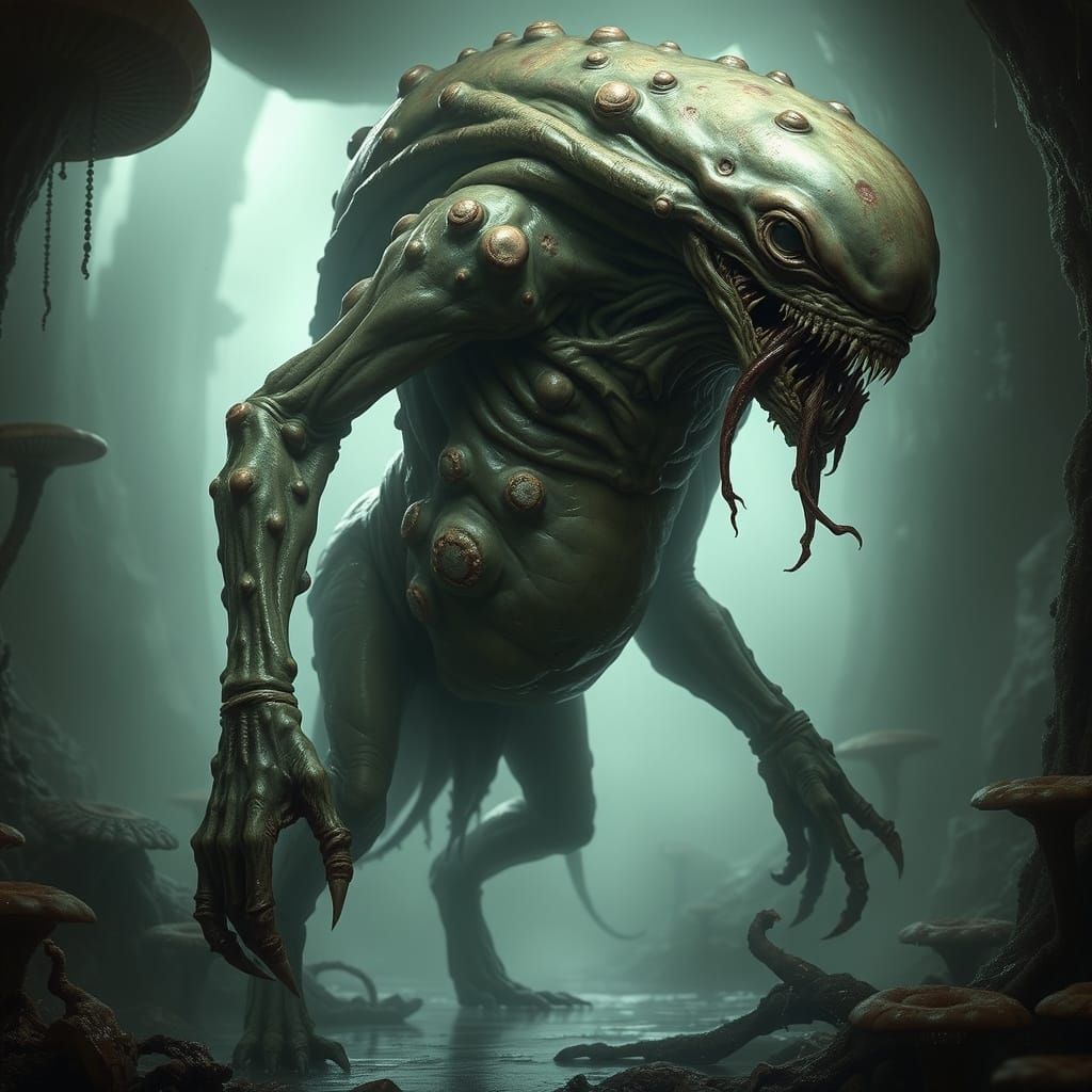 Disturbing Alien Creature in Surrealist Horror Style