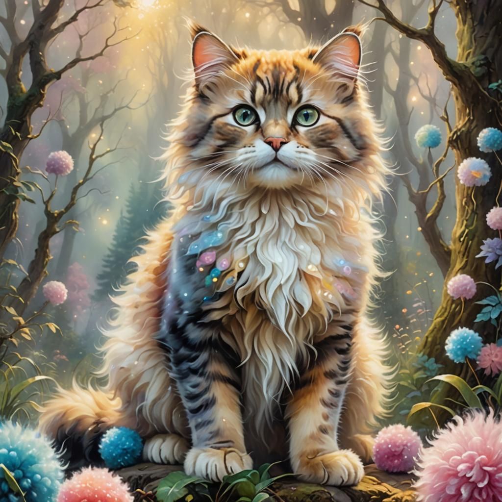 Kitty with Pom Poms in Mystical Forest