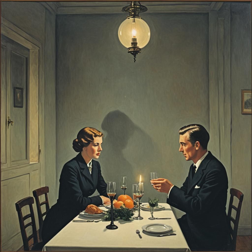 Romantic Dinner in the Style of Rene Magritte