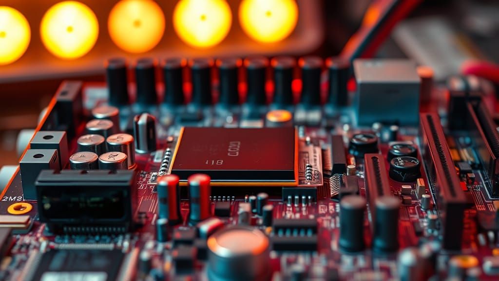 Computer Motherboard Macro: Comic Book Style