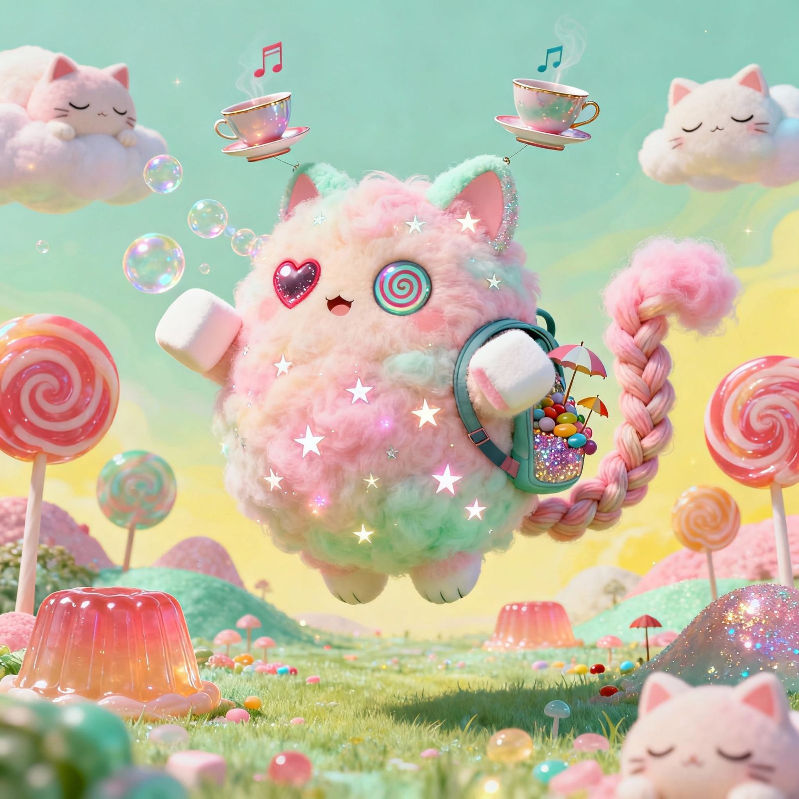 Whimsical Cotton Candy Creature in Candyland Meadow