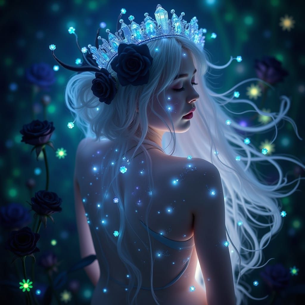 Ethereal Starlit Goddess in a Cosmic Garden